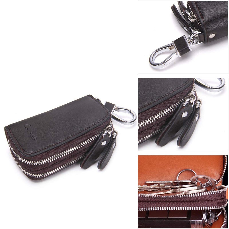 Contacts Leather Car Key Case, Mens Key Chain Hooks Pocket with Keyring Zipper Key Fob Organizer for Men Women - Image 5